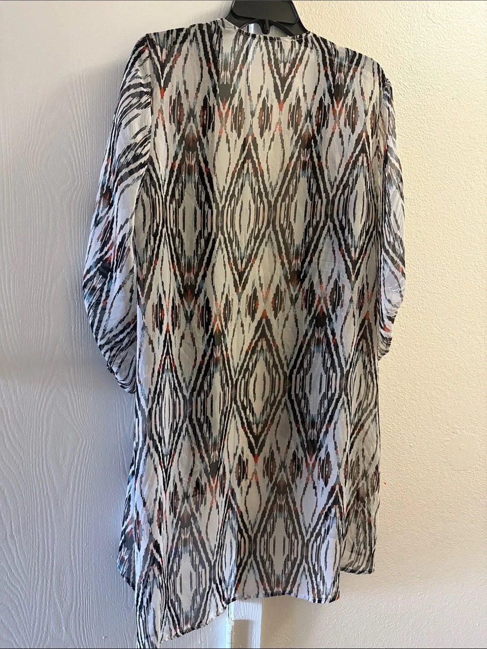 Bellatrix Sheer Printed Open Front Kimono - Black, White & Rust
